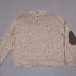 Chaps Sweater Mens XXL Brown Elbow Patches‎ 1/4 Button Cotton Preppy